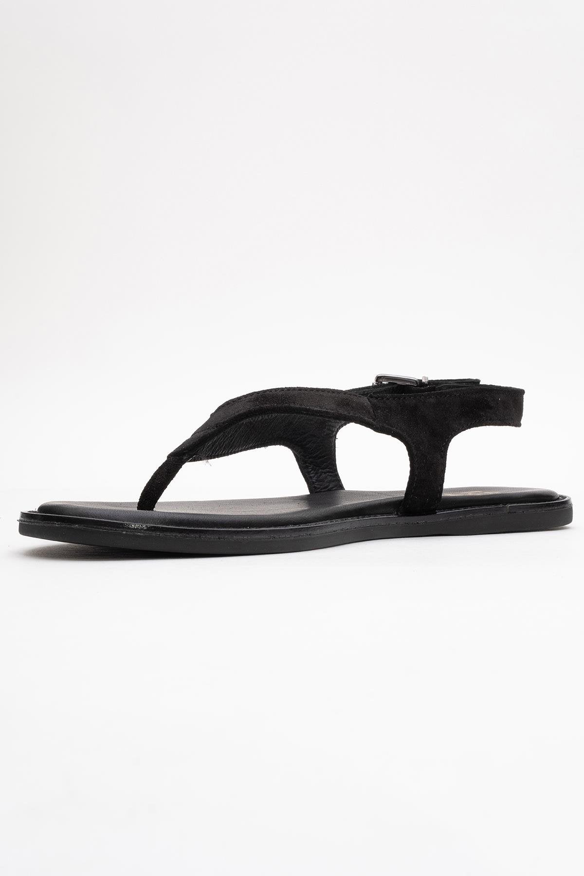 Belinda - Black Suede Leather Thong Sandals (Women)