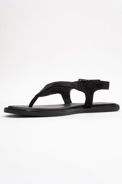 Belinda - Black Suede Leather Thong Sandals (Women)