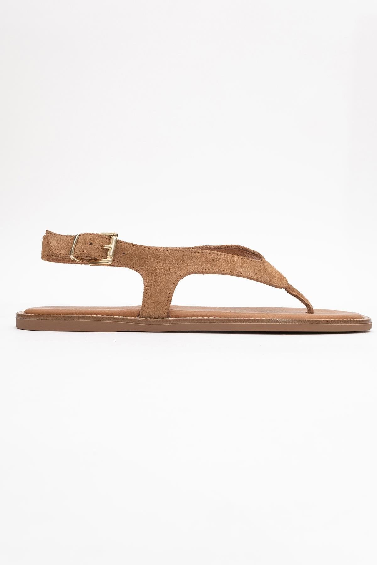 Belinda - Cognac Brown Suede Leather Thong Sandals (Women)