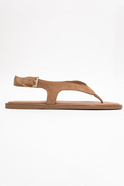 Belinda - Cognac Brown Suede Leather Thong Sandals (Women)