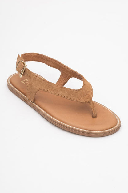 Belinda - Cognac Brown Suede Leather Thong Sandals (Women)