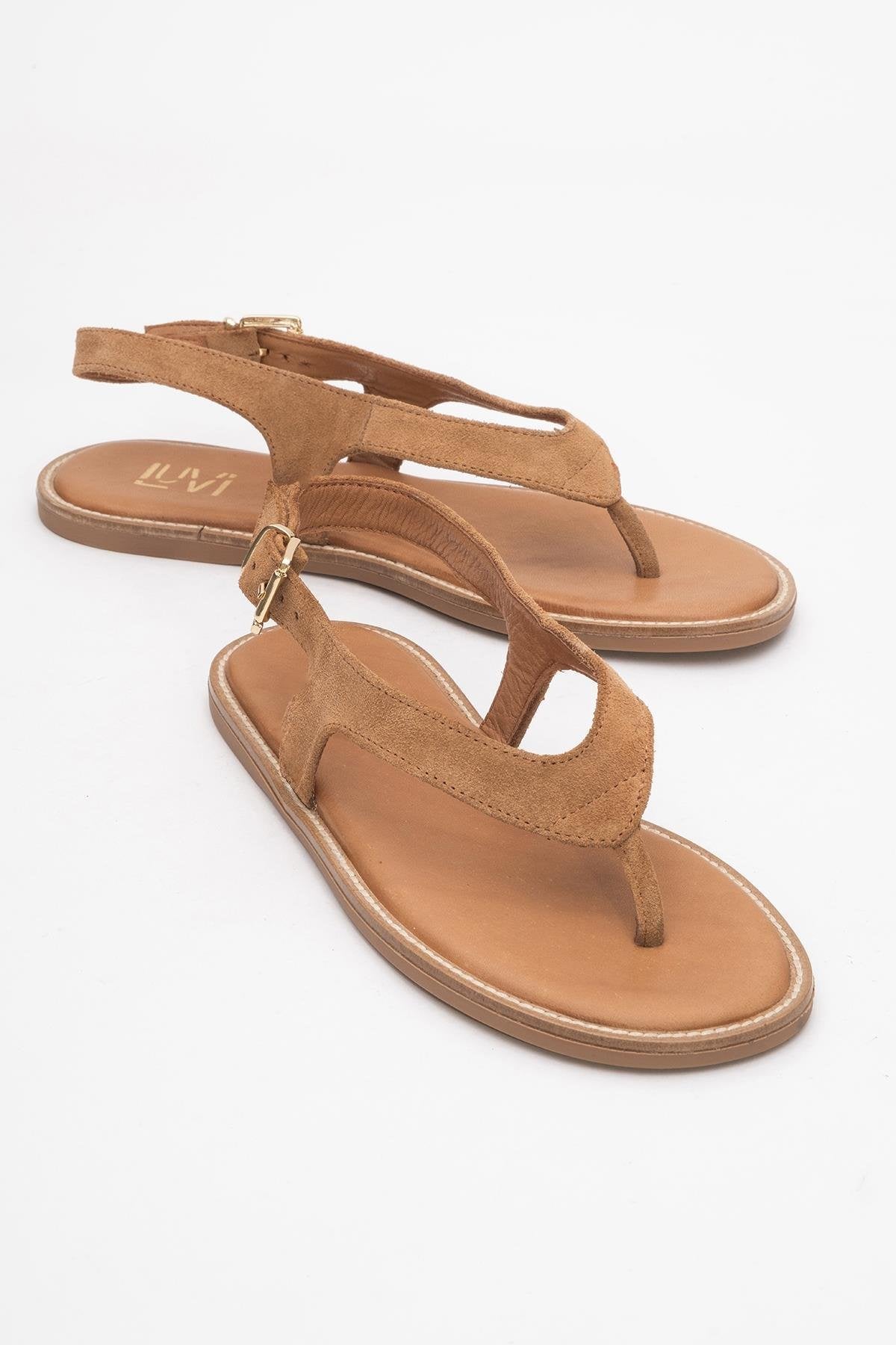 Belinda - Cognac Brown Suede Leather Thong Sandals (Women)