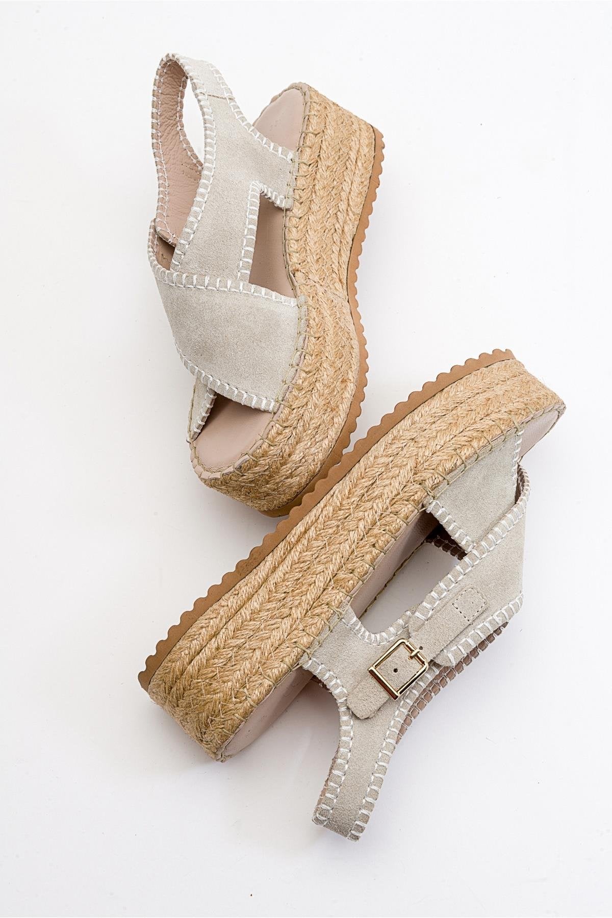 Bellezza - Beige Suede Leather Platform Sandal (Women)