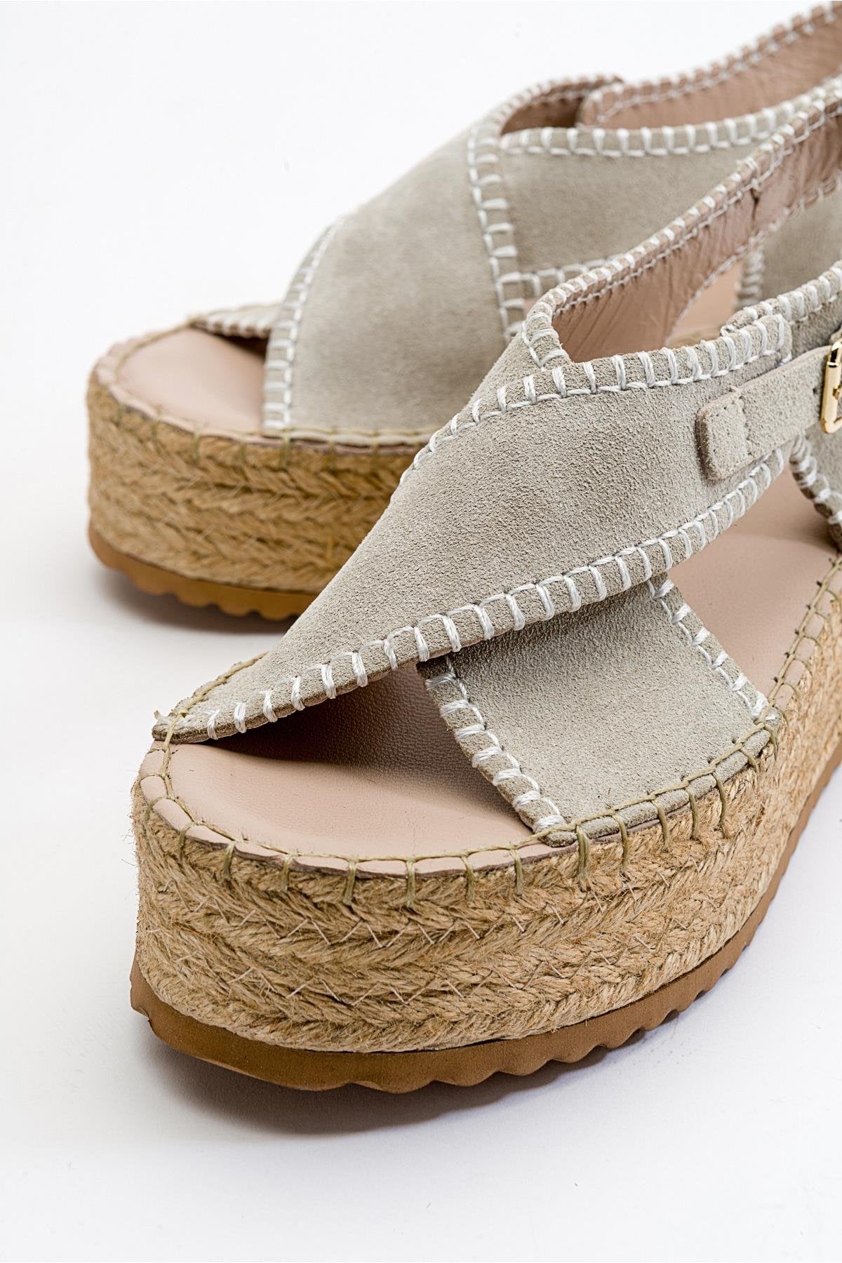 Bellezza - Beige Suede Leather Platform Sandal (Women)