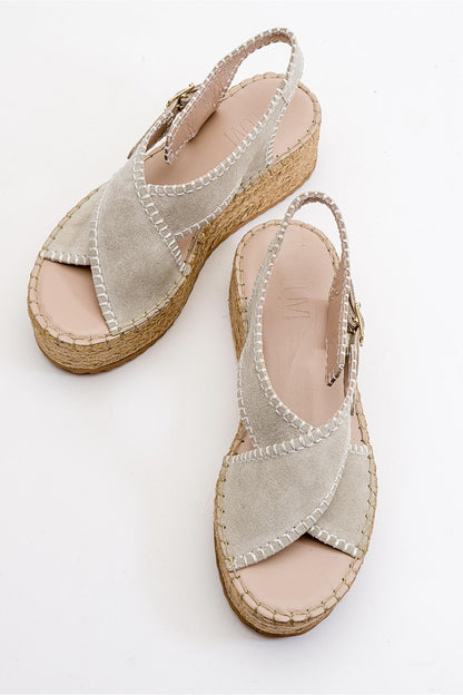 Bellezza - Beige Suede Leather Platform Sandal (Women)