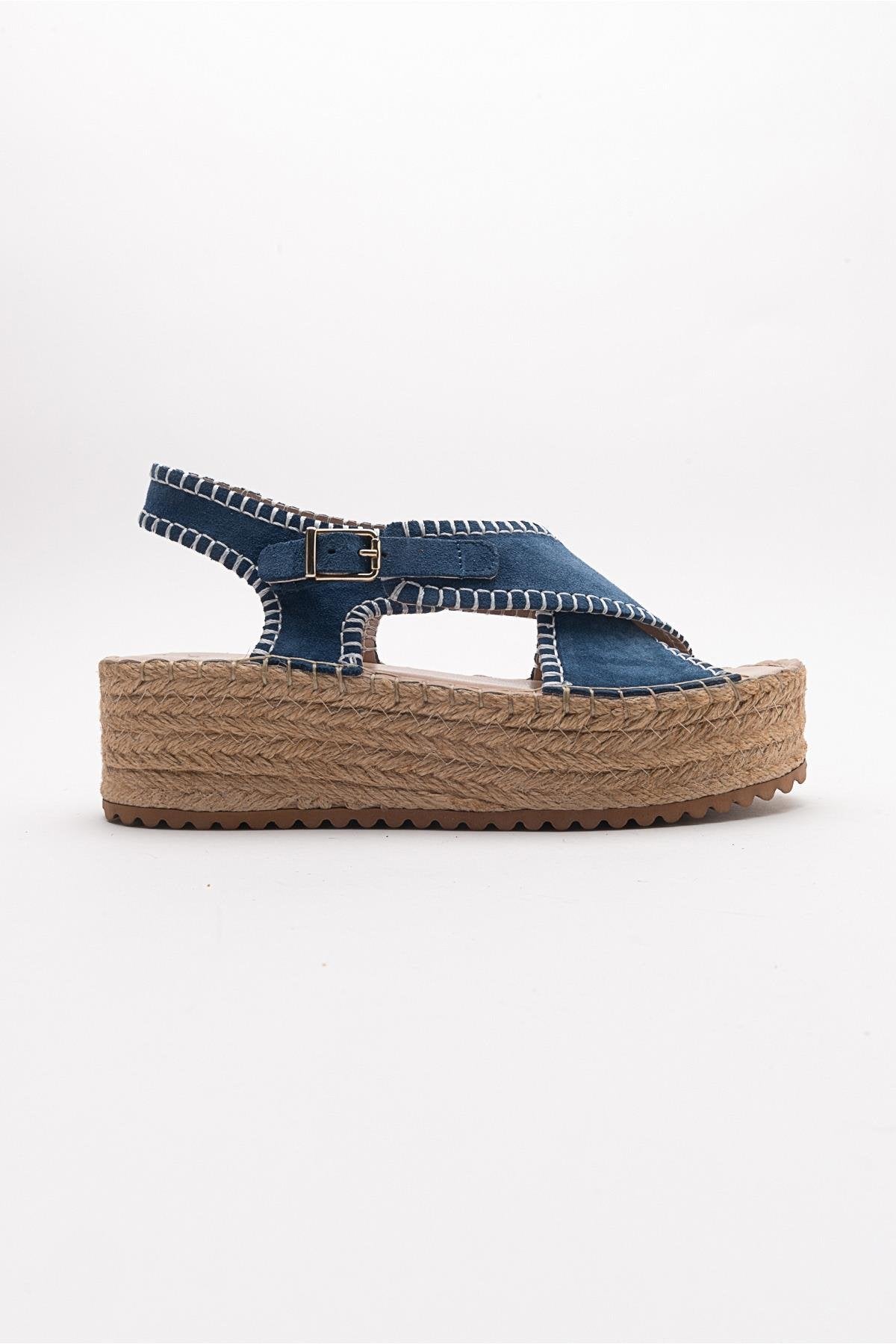 Bellezza - Navy Suede Leather Platform Sandal (Women)