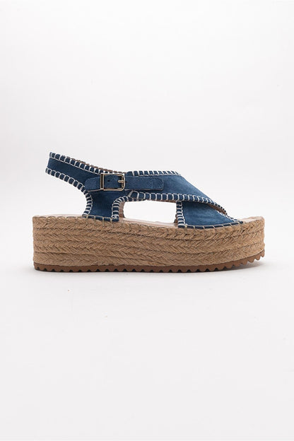 Bellezza - Navy Suede Leather Platform Sandal (Women)