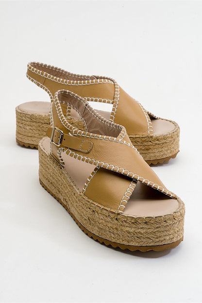 Bellezza - Dark Beige Leather Platform Sandal (Women)