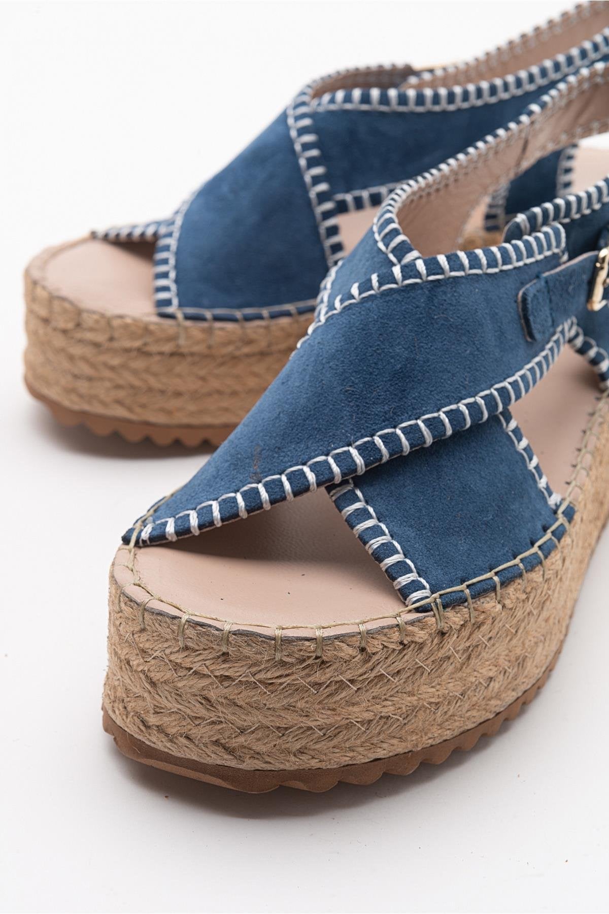Bellezza - Navy Suede Leather Platform Sandal (Women)