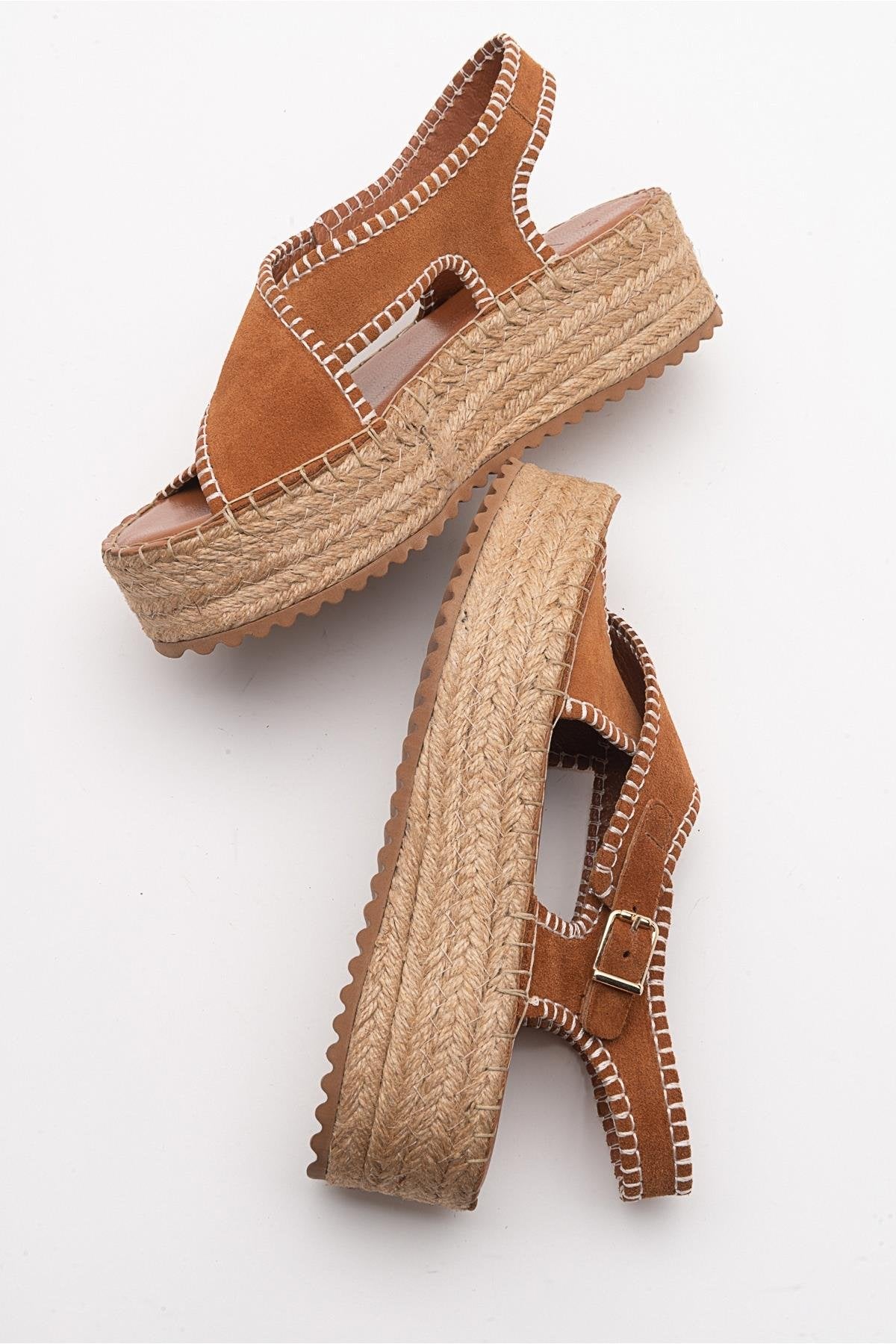 Bellezza - Cognac Brown Suede Leather Platform Sandal (Women)