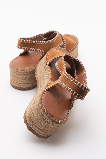 Bellezza - Cognac Brown Suede Leather Platform Sandal (Women)