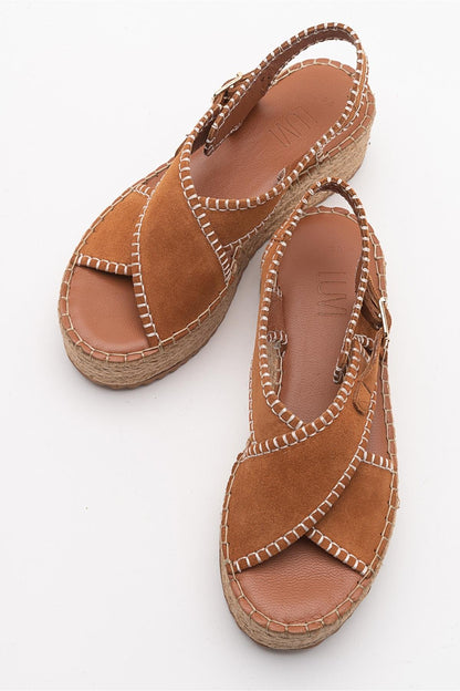 Bellezza - Cognac Brown Suede Leather Platform Sandal (Women)