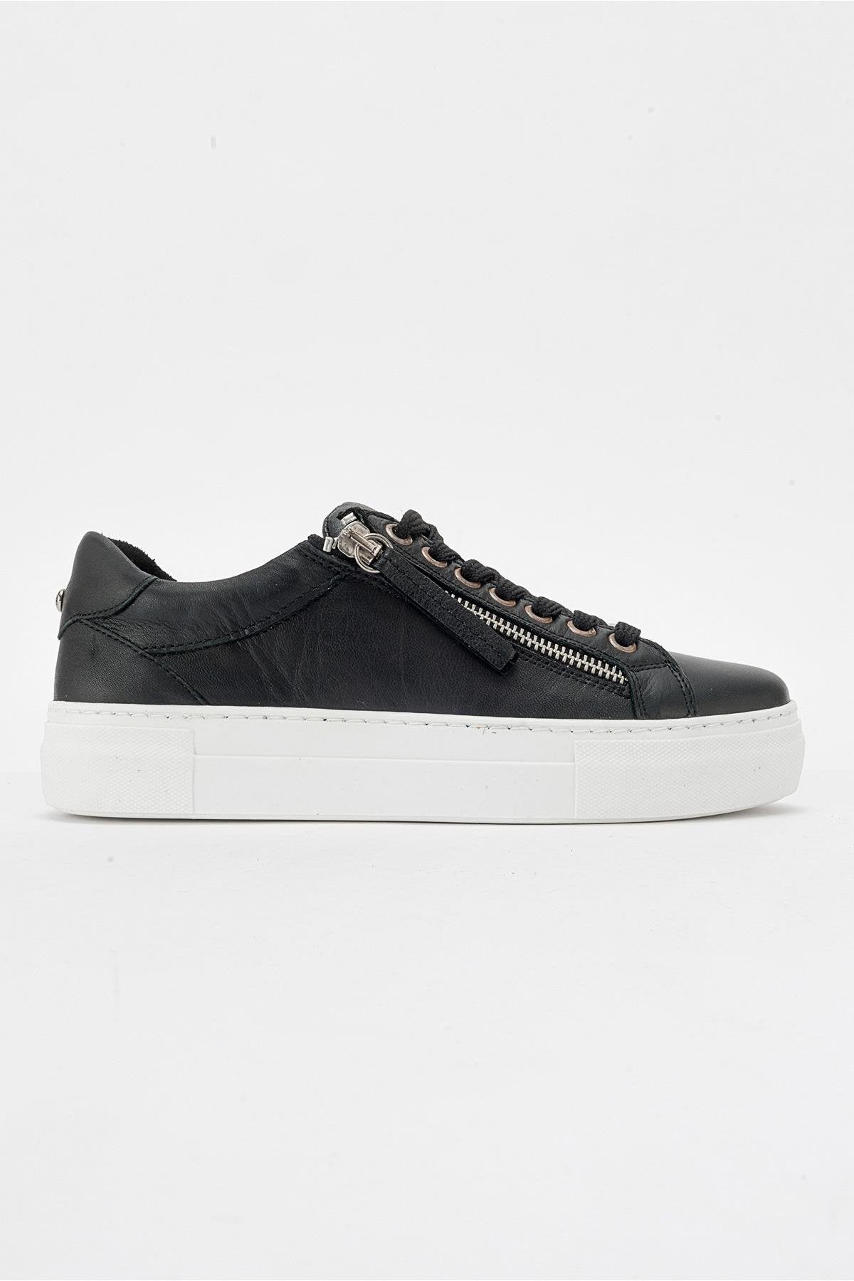 Beryl - Black Leather Zip Sneaker (Women)