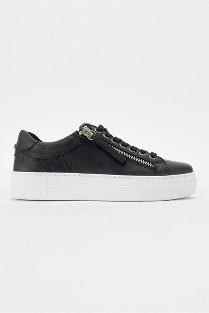 Beryl - Black Leather Zip Sneaker (Women)