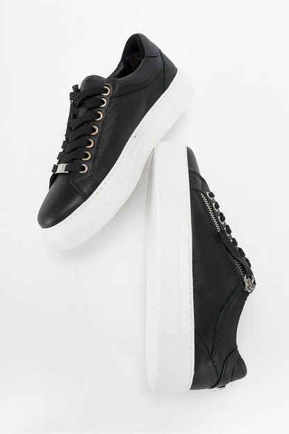 Beryl - Black Leather Zip Sneaker (Women)