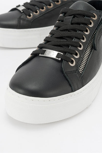 Beryl - Black Leather Zip Sneaker (Women)