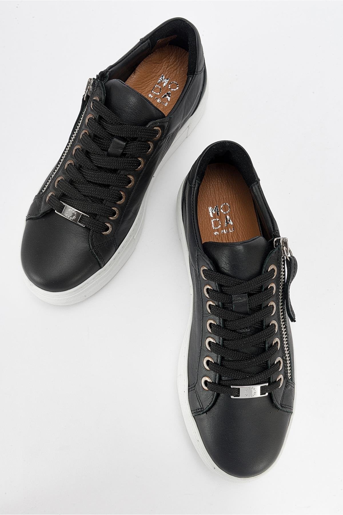 Beryl - Black Leather Zip Sneaker (Women)