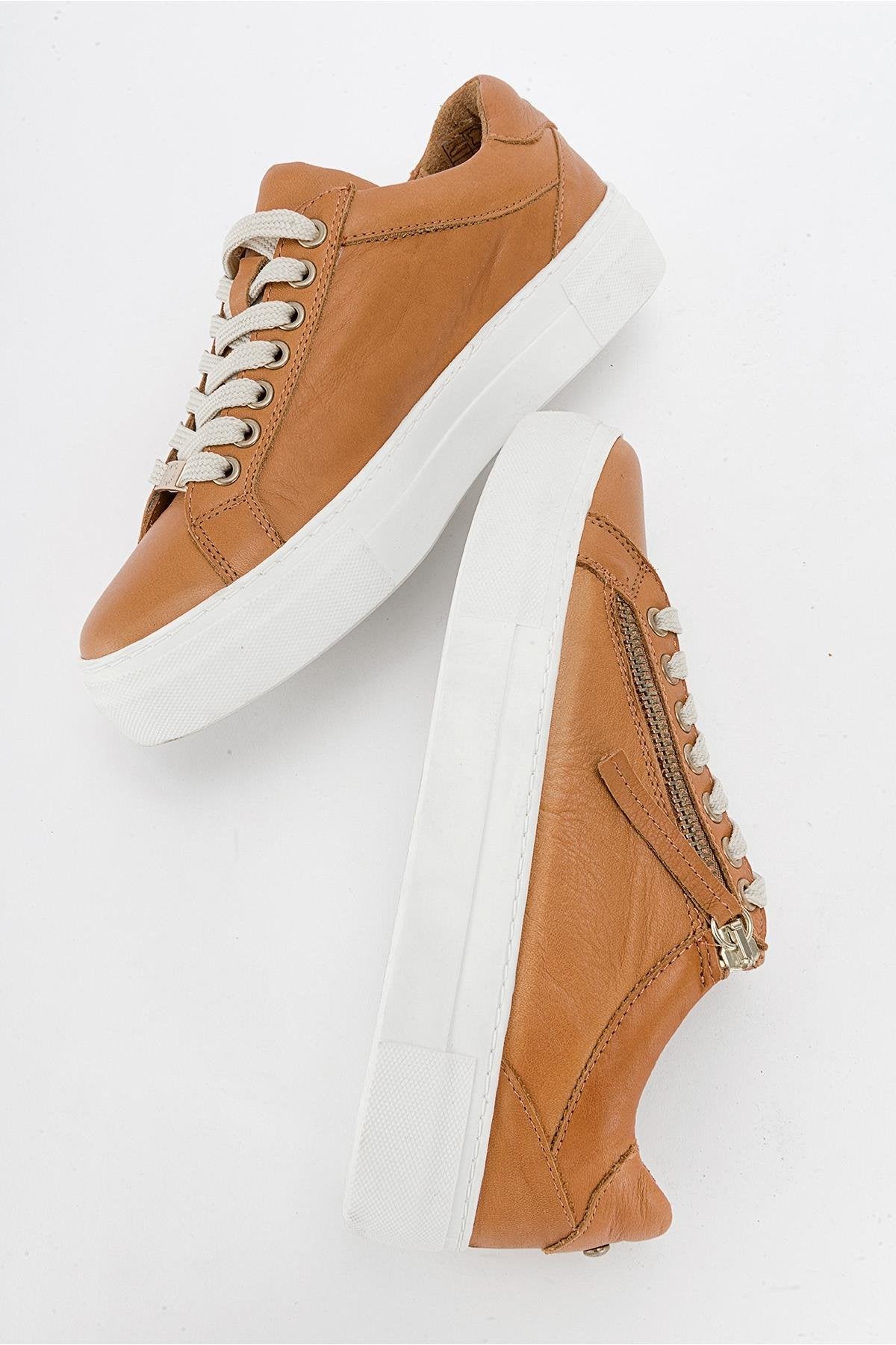Beryl - Cognac Brown Leather Zip Sneaker (Women)