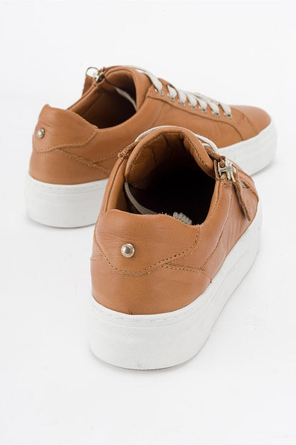 Beryl - Cognac Brown Leather Zip Sneaker (Women)