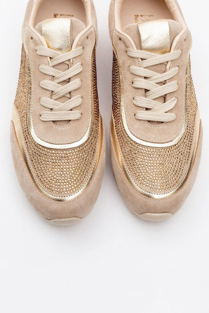 Bonia - Beige Suede Rhinestone Leather Sneakers (Women)