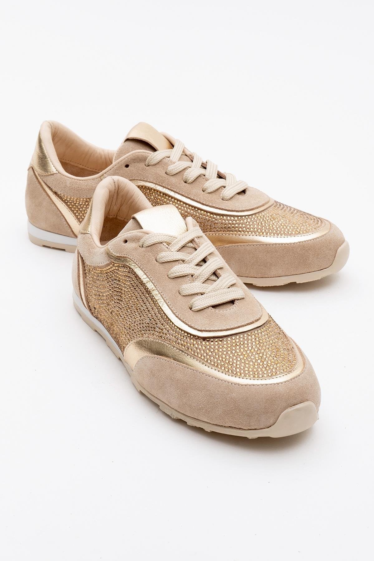 Bonia - Beige Suede Rhinestone Leather Sneakers (Women)