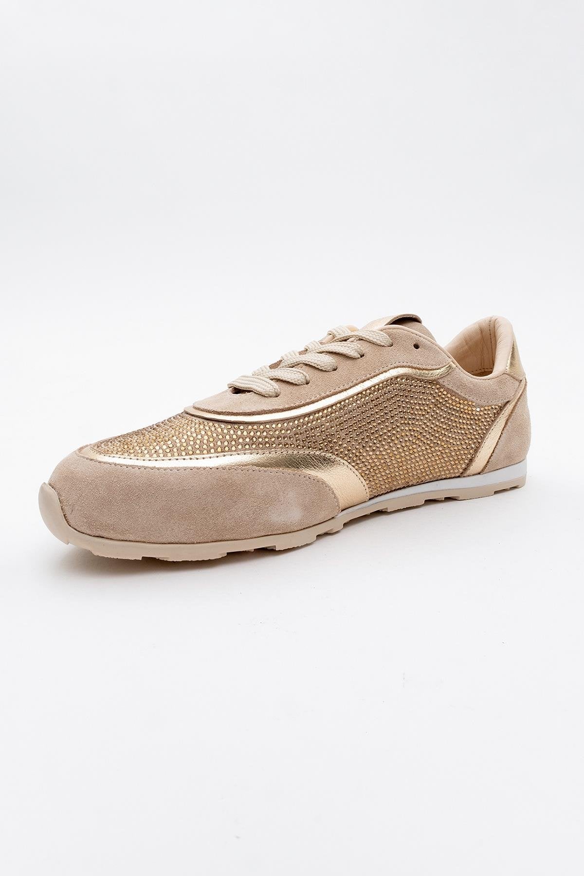 Bonia - Beige Suede Rhinestone Leather Sneakers (Women)