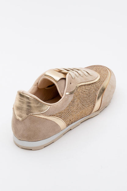 Bonia - Beige Suede Rhinestone Leather Sneakers (Women)