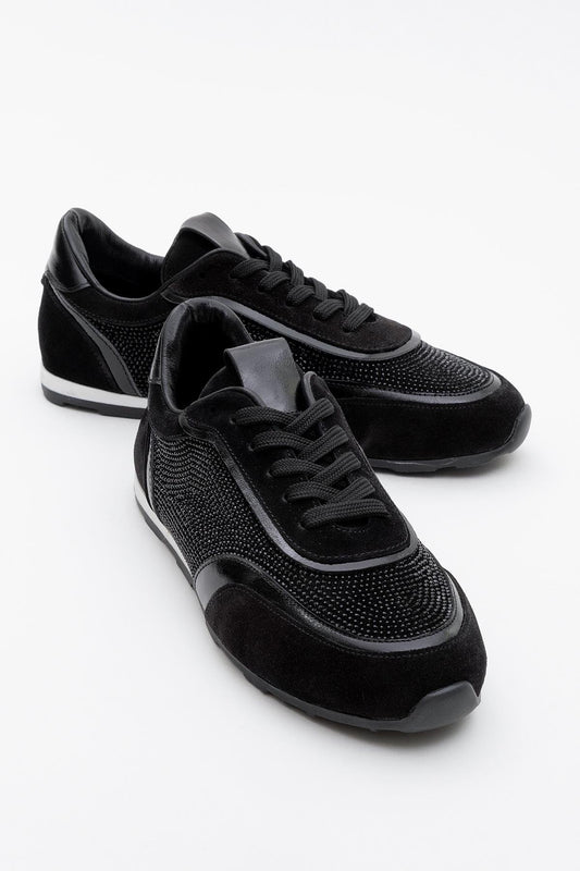 Bonia - Black Suede Rhinestone Leather Sneakers (Women)
