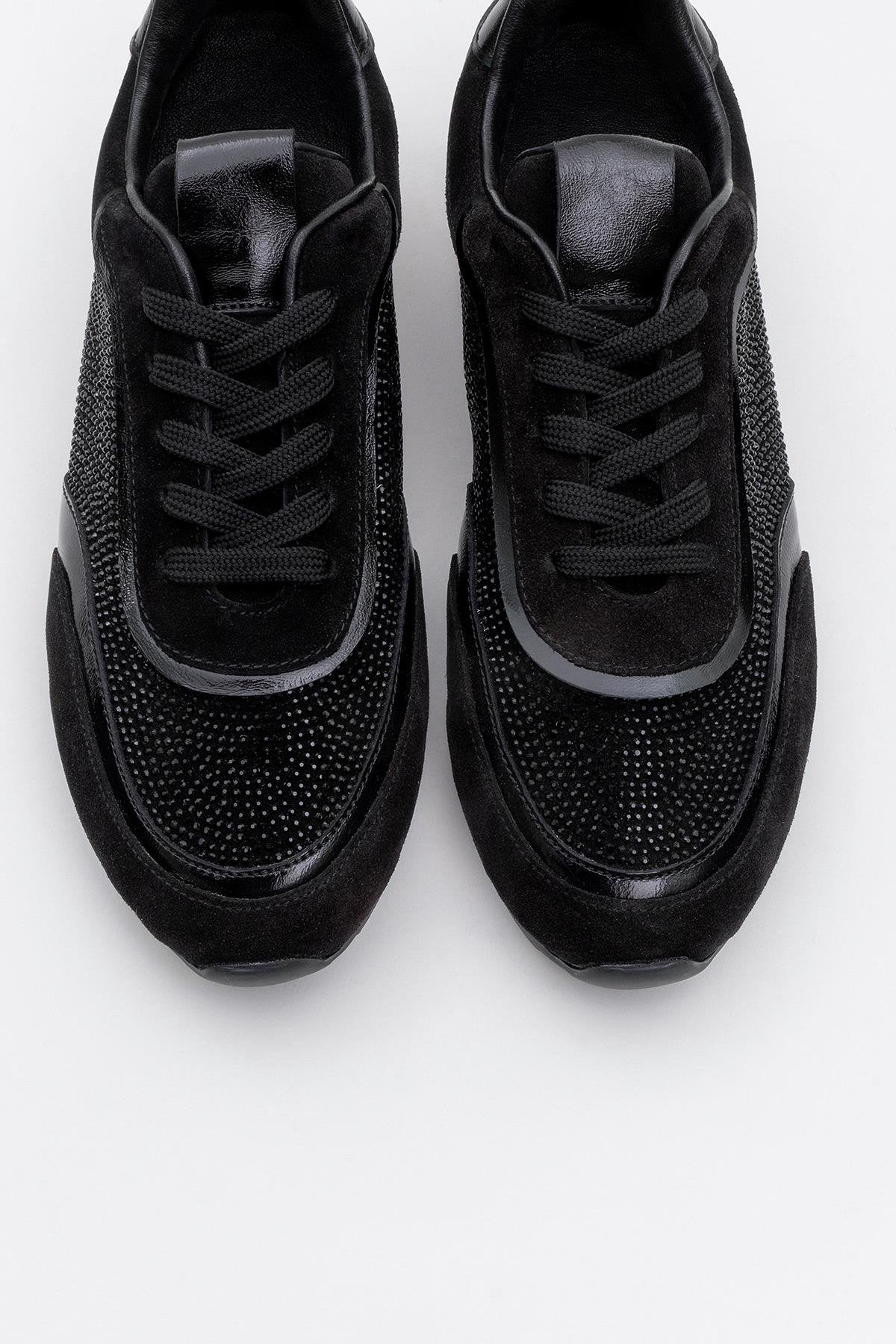 Bonia - Black Suede Rhinestone Leather Sneakers (Women)