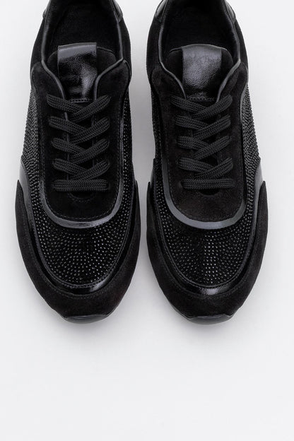 Bonia - Black Suede Rhinestone Leather Sneakers (Women)