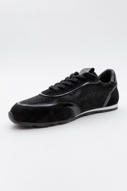 Bonia - Black Suede Rhinestone Leather Sneakers (Women)