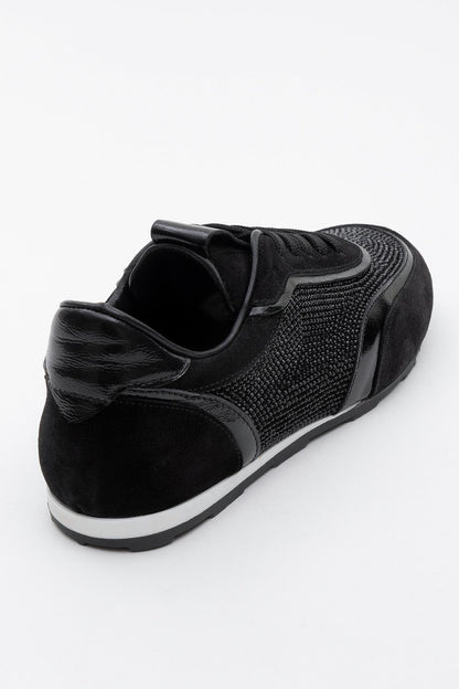 Bonia - Black Suede Rhinestone Leather Sneakers (Women)
