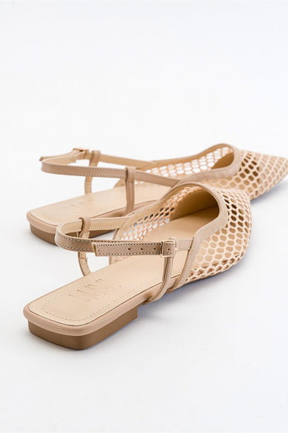 Brace Beige Mesh Flat Sandal (Women)