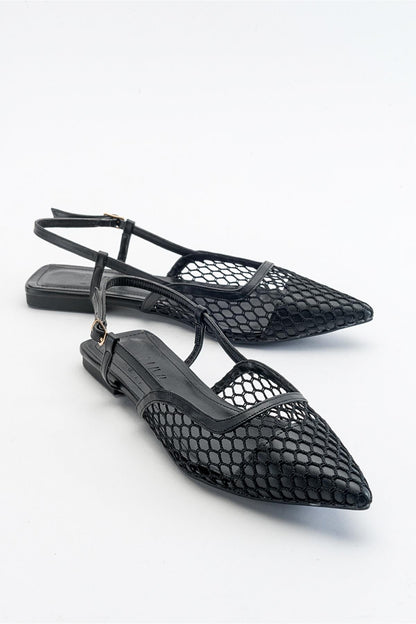 Brace Black Mesh Flat Sandal (Women)