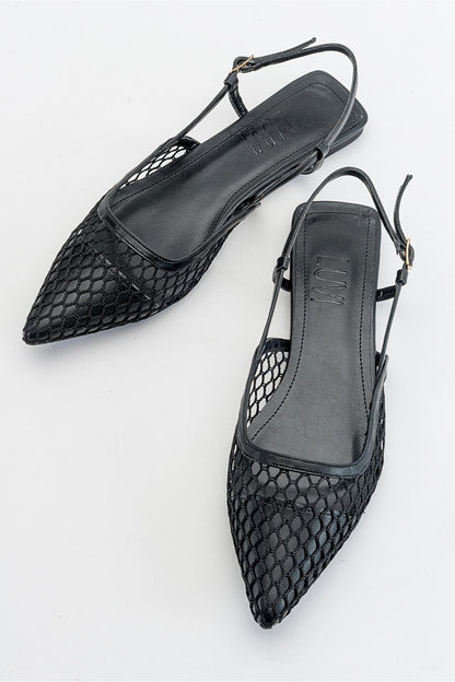 Brace Black Mesh Flat Sandal (Women)