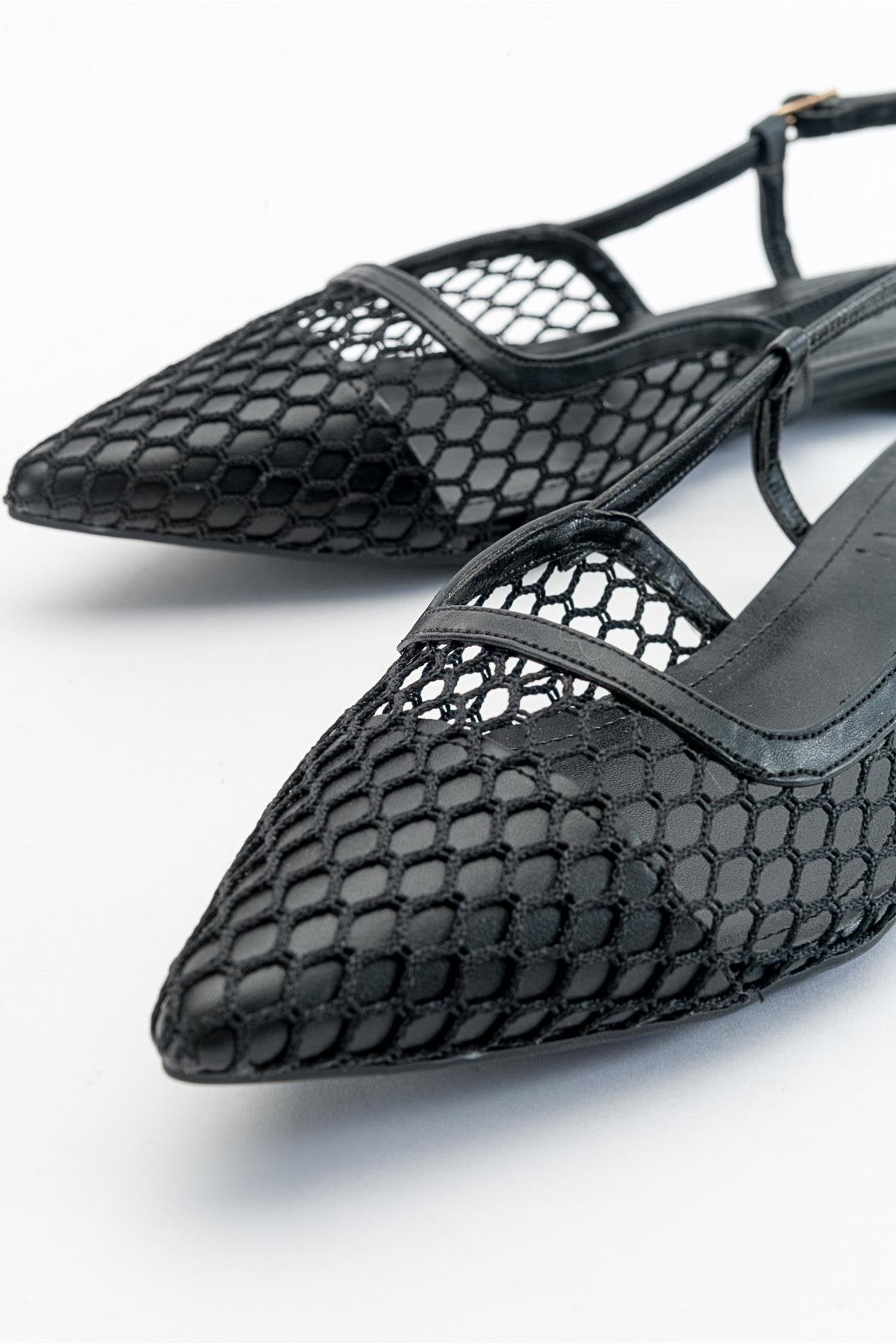 Brace Black Mesh Flat Sandal (Women)