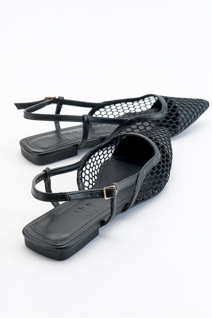 Brace Black Mesh Flat Sandal (Women)