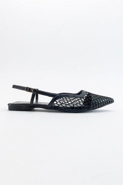 Brace Black Mesh Flat Sandal (Women)
