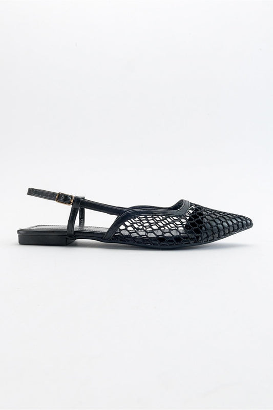 Brace Black Mesh Flat Sandal (Women)