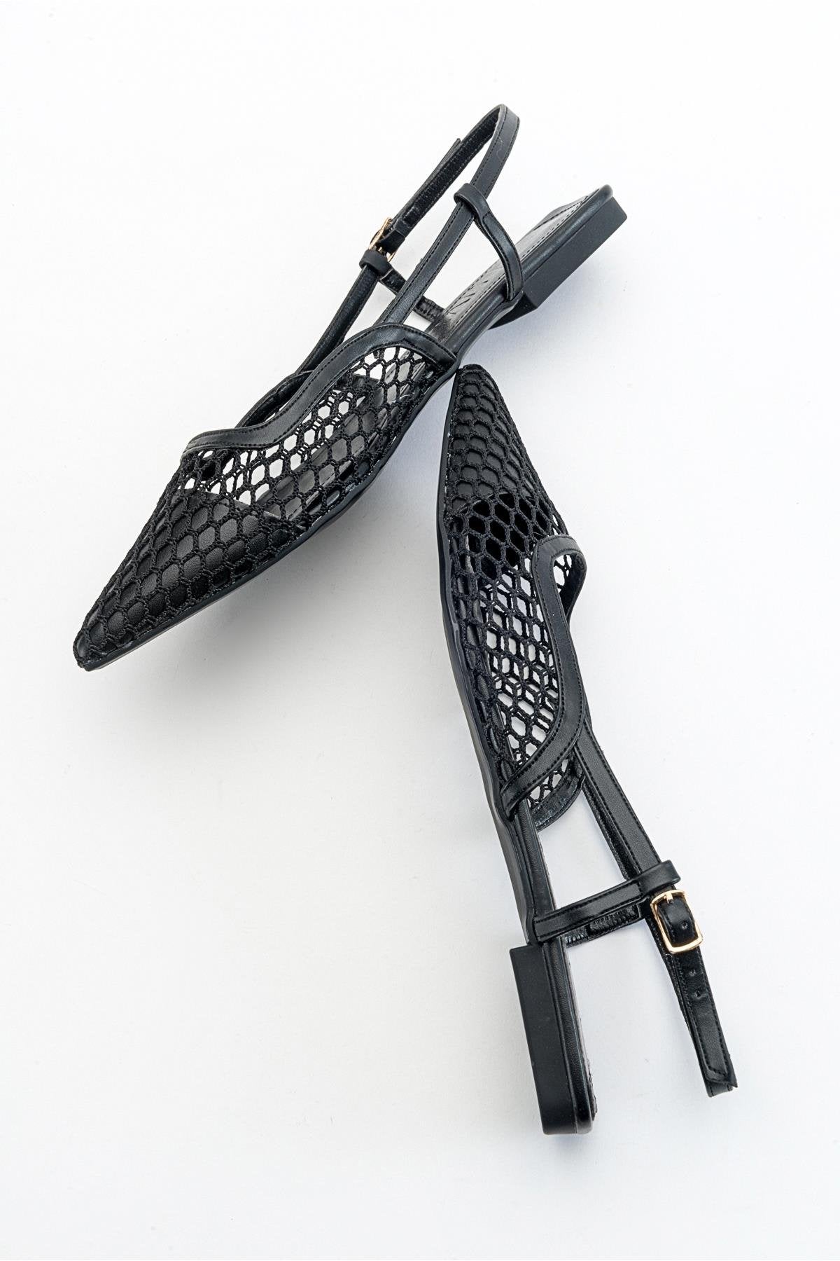 Brace Black Mesh Flat Sandal (Women)