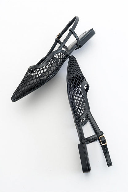Brace Black Mesh Flat Sandal (Women)