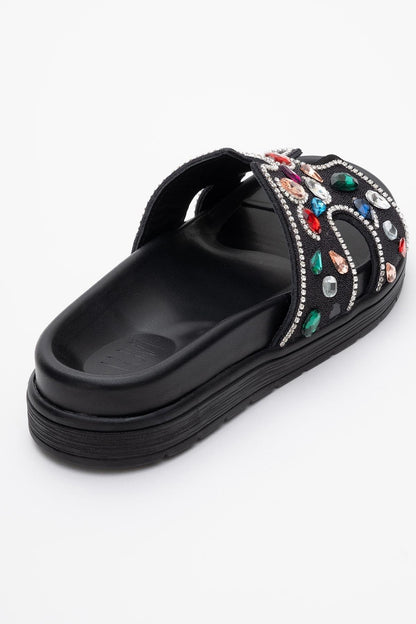 Denilla - Black Leather Embellished Slide Sandal (Women)