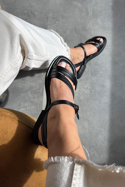Cesar - Black Leather Sandals (Women)