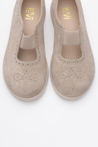CHELLE Beige Suede Elastic Leather Flat (Women)