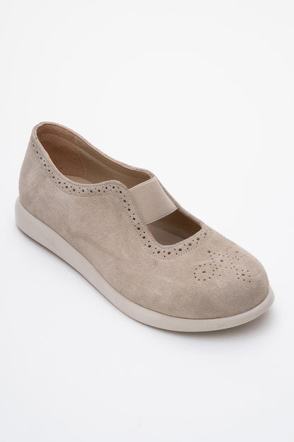 CHELLE Beige Suede Elastic Leather Flat (Women)