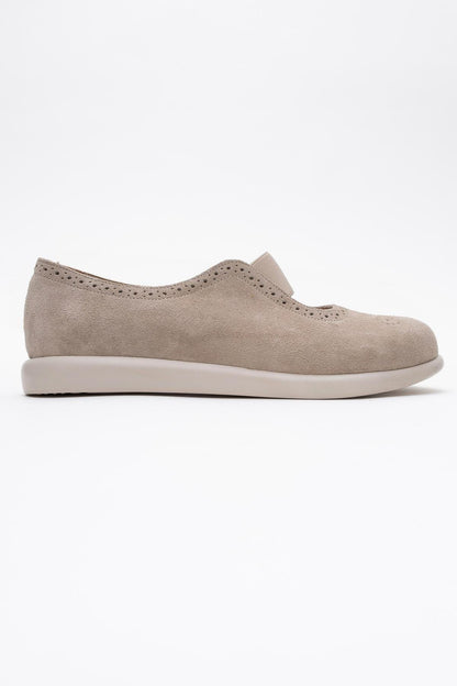CHELLE Beige Suede Elastic Leather Flat (Women)