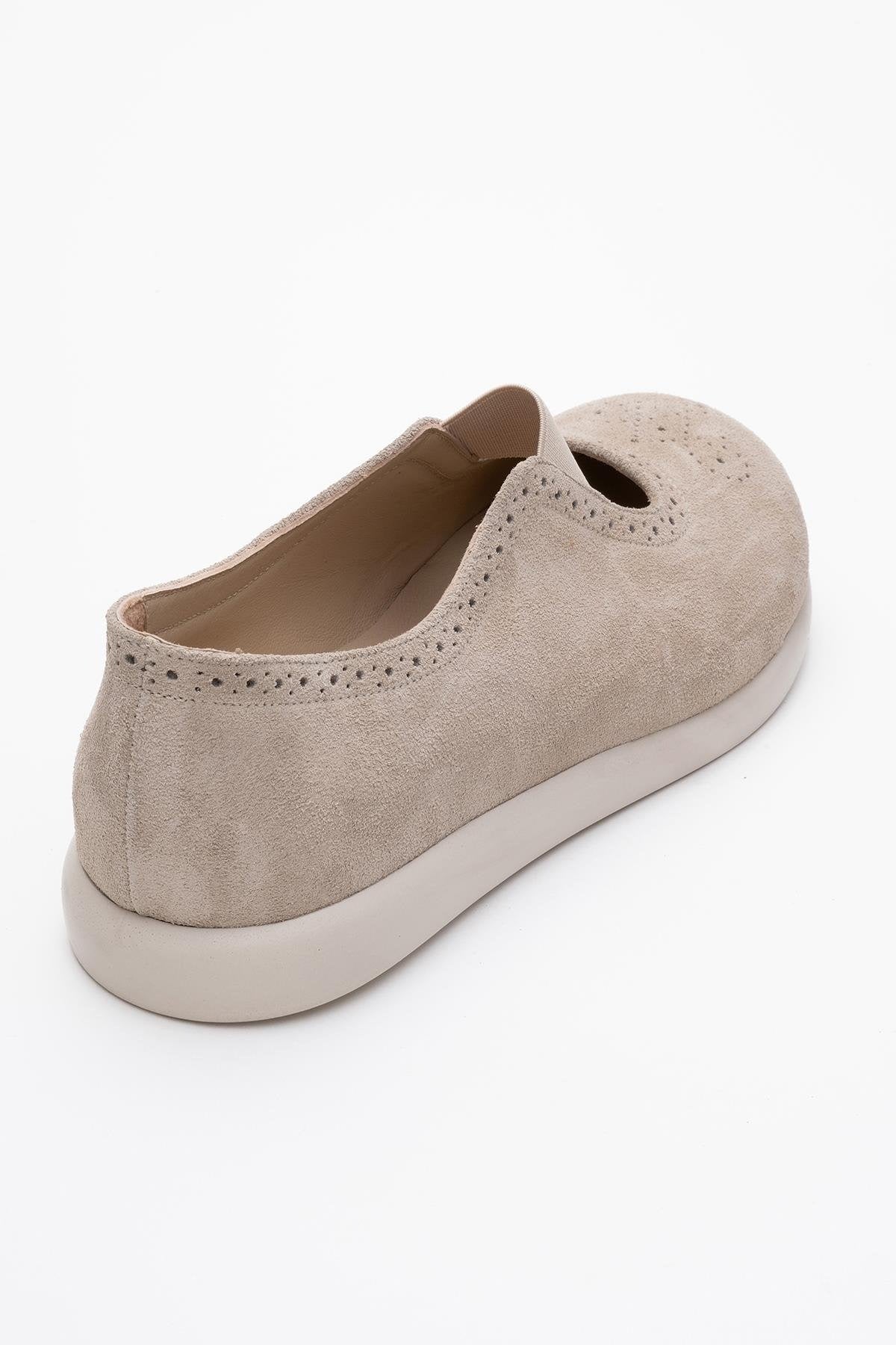 CHELLE Beige Suede Elastic Leather Flat (Women)
