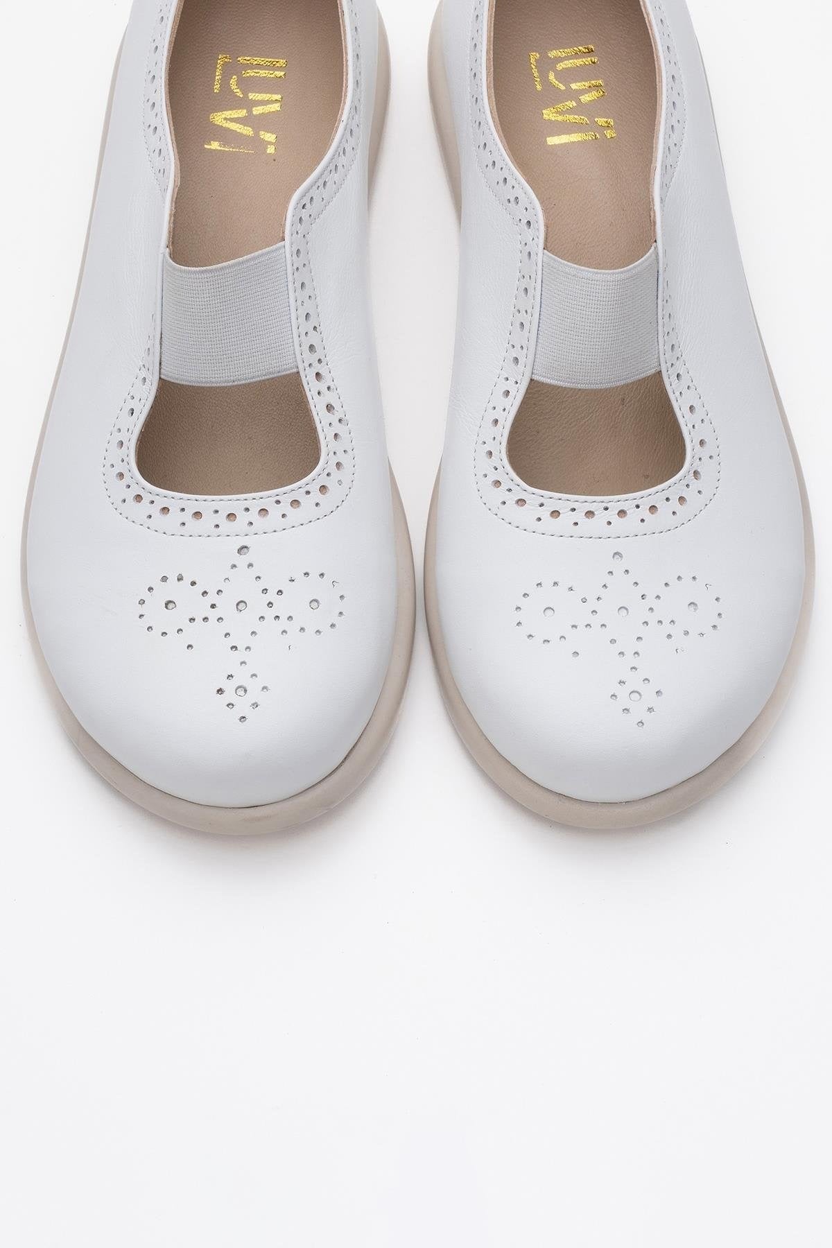 CHELLE White Elastic Leather Flat (Women)