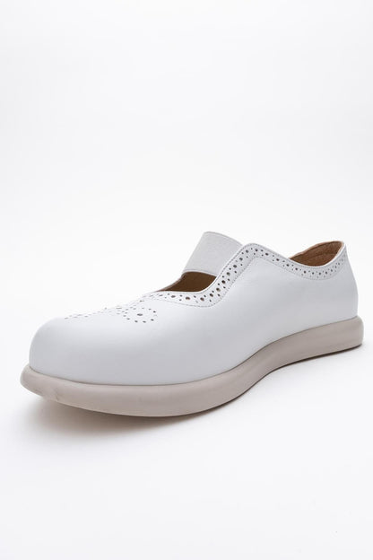 CHELLE White Elastic Leather Flat (Women)