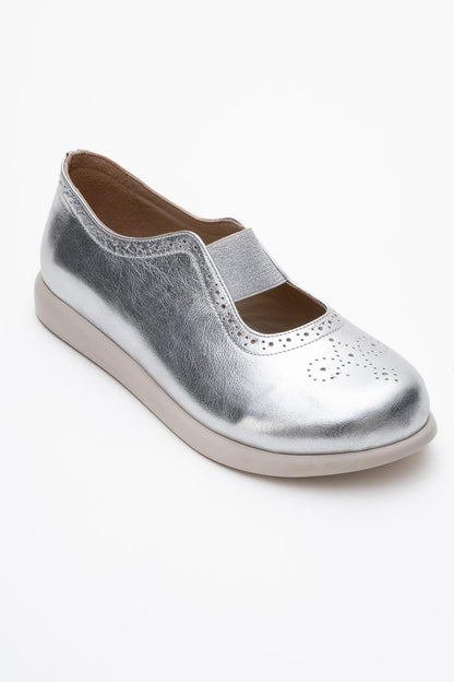 CHELLE Silver Elastic Leather Flat (Women)